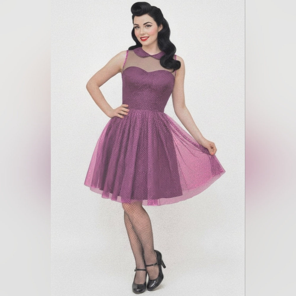 Betsey Johnson | Pink Polka Dots Black Tulle Dress 6